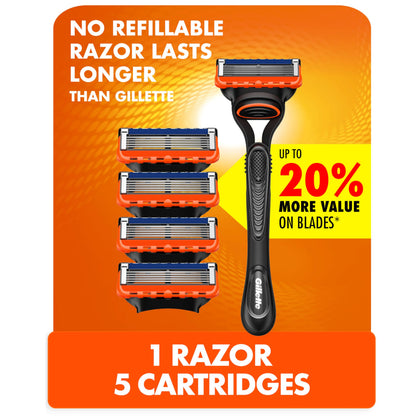 Gillette Fusion5 Razor front view with 5 blade refills