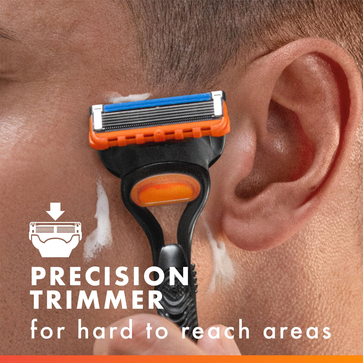 Gillette Fusion5 razor with blade refills on a countertop