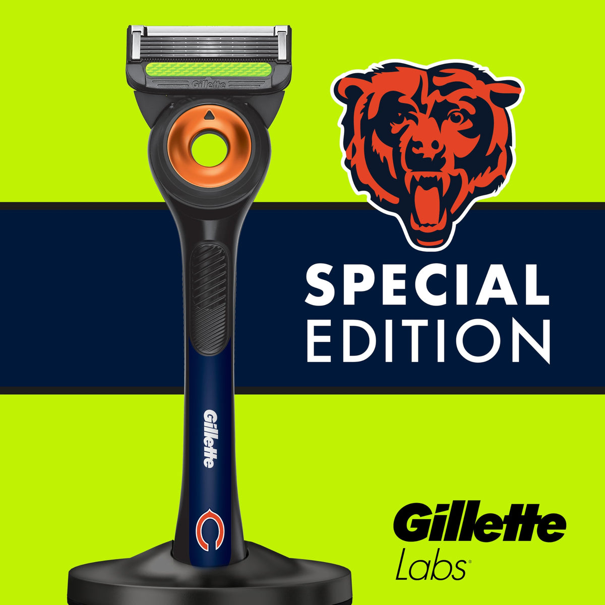 Gillette Labs NFL Bears Edition razor in use