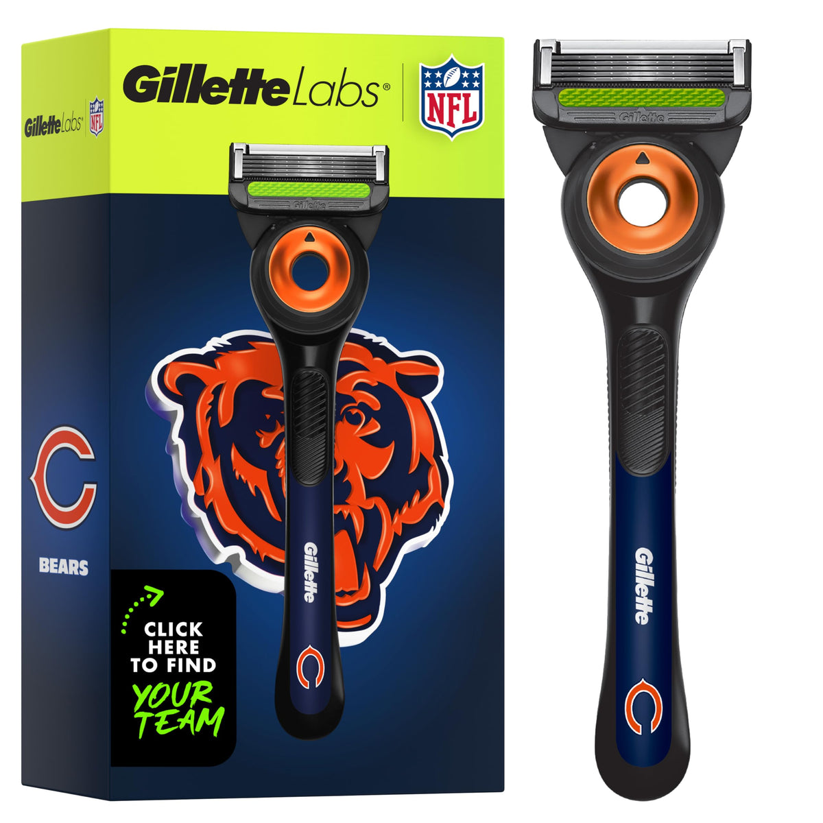 Gillette Labs NFL Bears Edition Shaving Razor front view