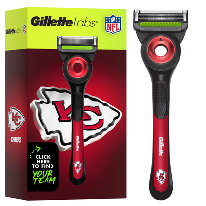 Gillette Labs NFL Chiefs Edition Razor front view with exfoliating bar