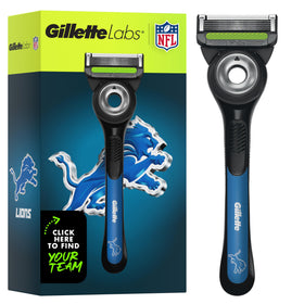 Gillette Labs NFL Lions Edition Shaving Razor front view with magnetic stand
