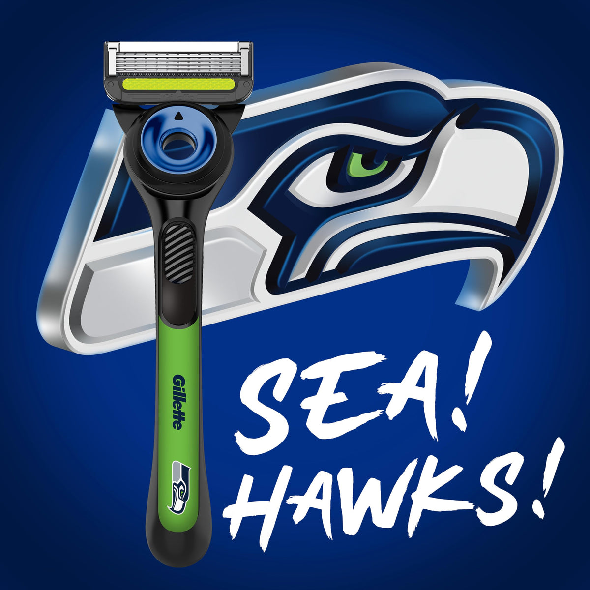 Gillette Labs Seahawks Edition Razor with magnetic stand and packaging