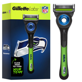 Gillette Labs Seahawks Edition Shaving Razor front view with exfoliating bar