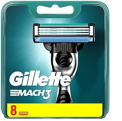 Gillette Mach3 Blade Pack of 8 front view showing packaging