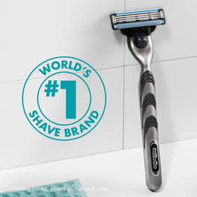 Gillette Mach3 razor blade in use on skin