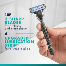 Gillette Mach3 razor with lubrication strip highlighted