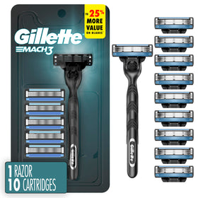 Gillette Mach3 shaving razor front view with 10 blade refills