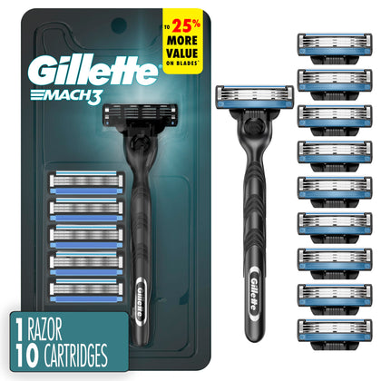 Gillette Mach3 shaving razor front view with 10 blade refills