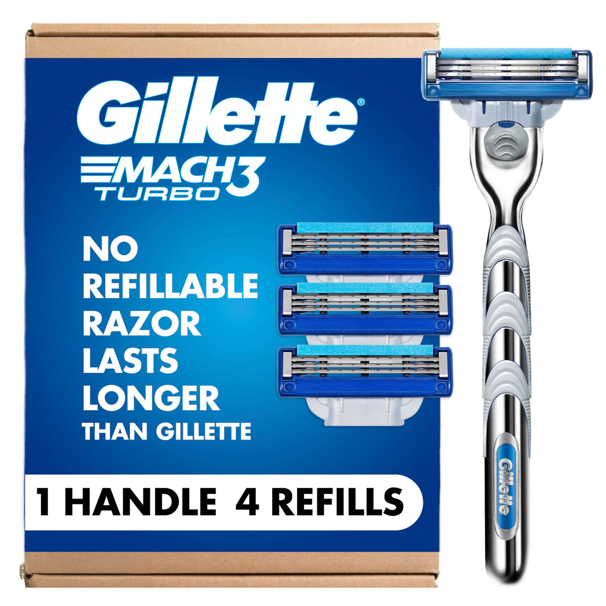 Gillette Mach3 Turbo Razor front view with 4 blade refills