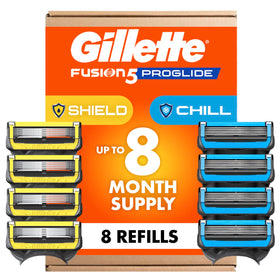 Gillette Men's Razor Blade Refills 8 Count ProGlide Chill and Shield packaging front view