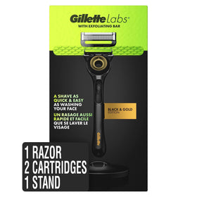 Gillette Men's Razor with Exfoliating Bar, Black and Gold Edition front view