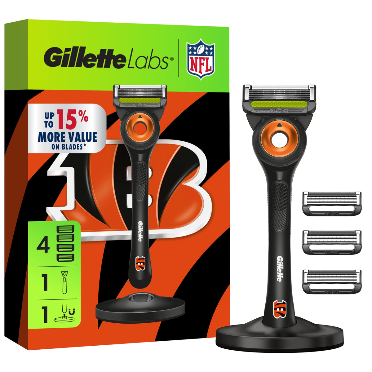 Gillette NFL Bengals Edition Shaving Razor front view