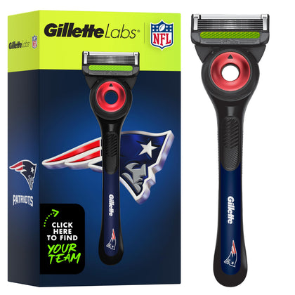 Gillette NFL Patriots Edition Shaving Razor front view with magnetic stand