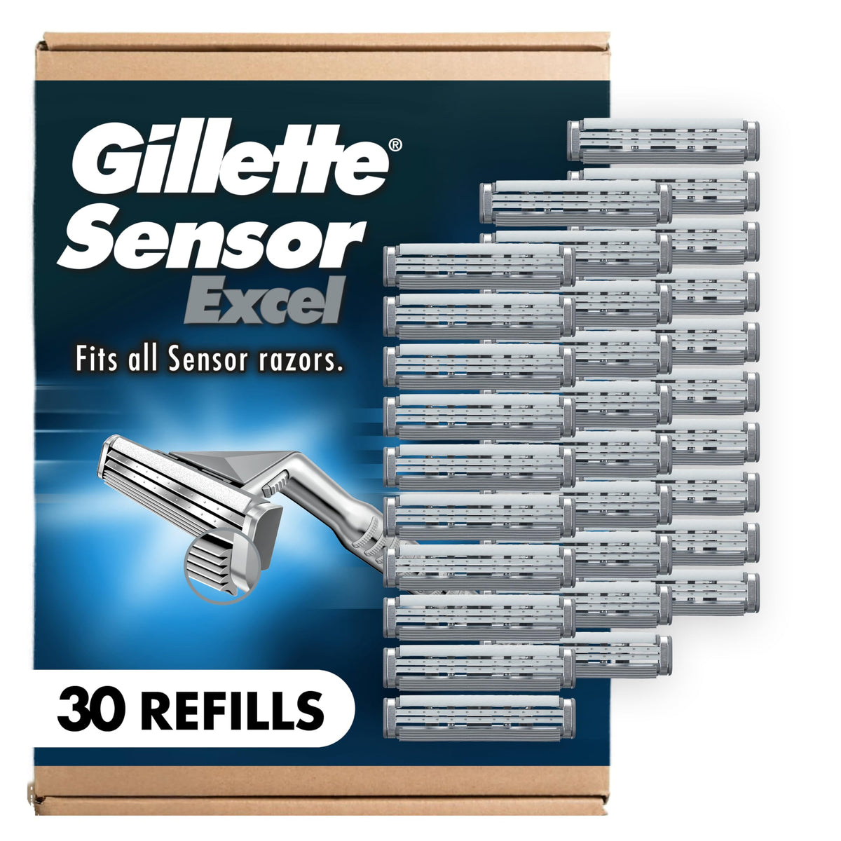 Gillette Sensor Excel Men's Razor Blade Refills 30 Count front view