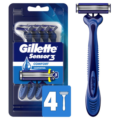 Gillette Sensor3 Disposable Razor 4 Count packaging front view