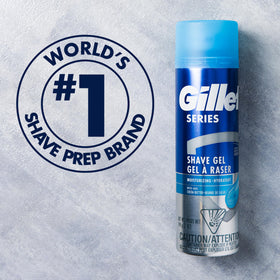 Gillette Series 3X Action Shave Gel in bathroom setting