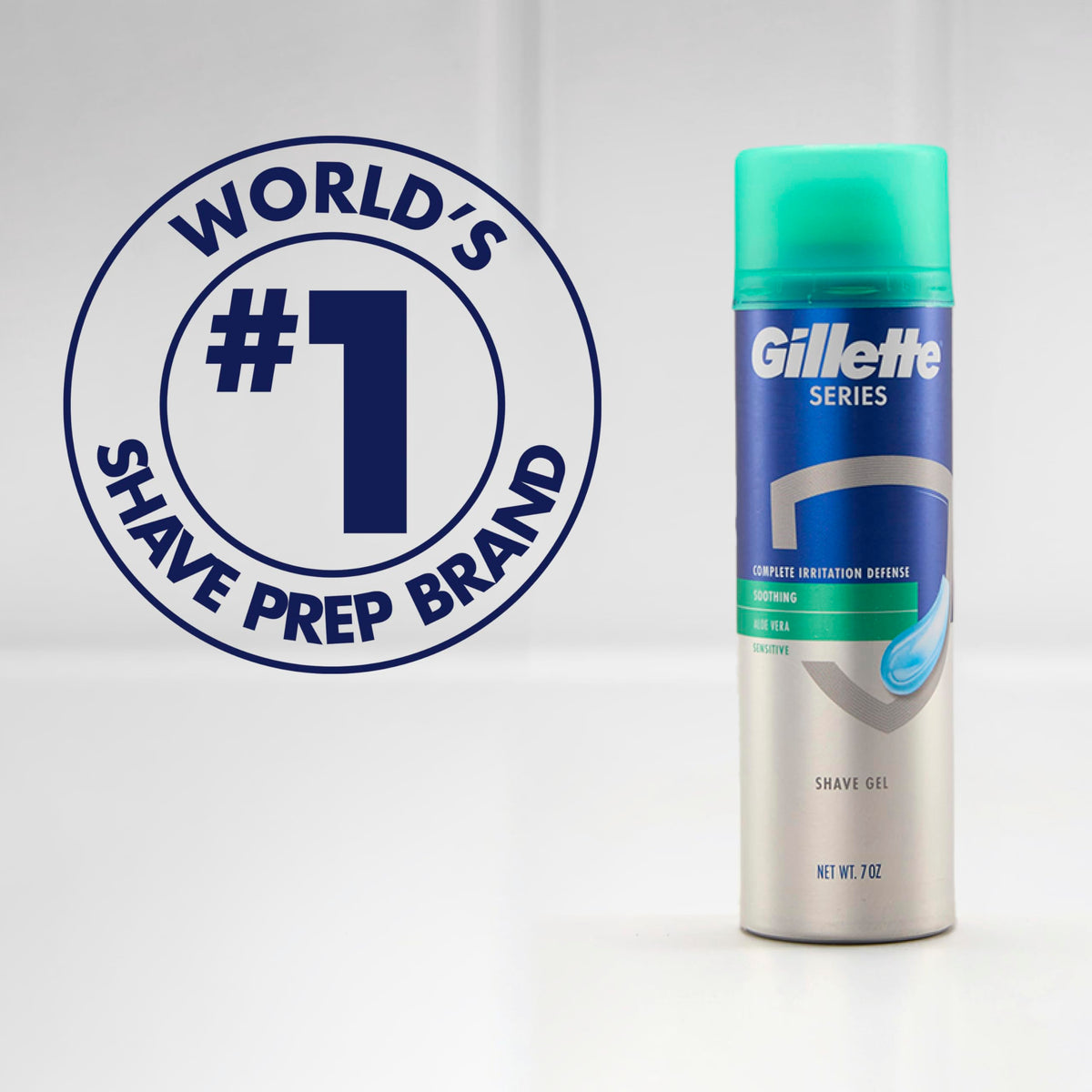 Gillette Series 3X Action Shave Gel on bathroom shelf