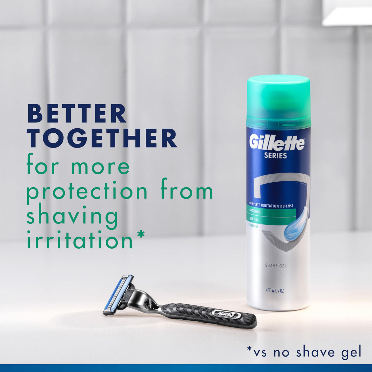 Gillette Series 3X Action Shave Gel with aloe leaf background