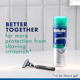 Gillette Series 3X Action Shave Gel with aloe leaf background