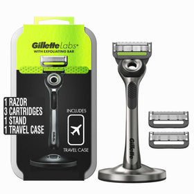 Gillette Shaving Kit with travel case and magnetic stand front view