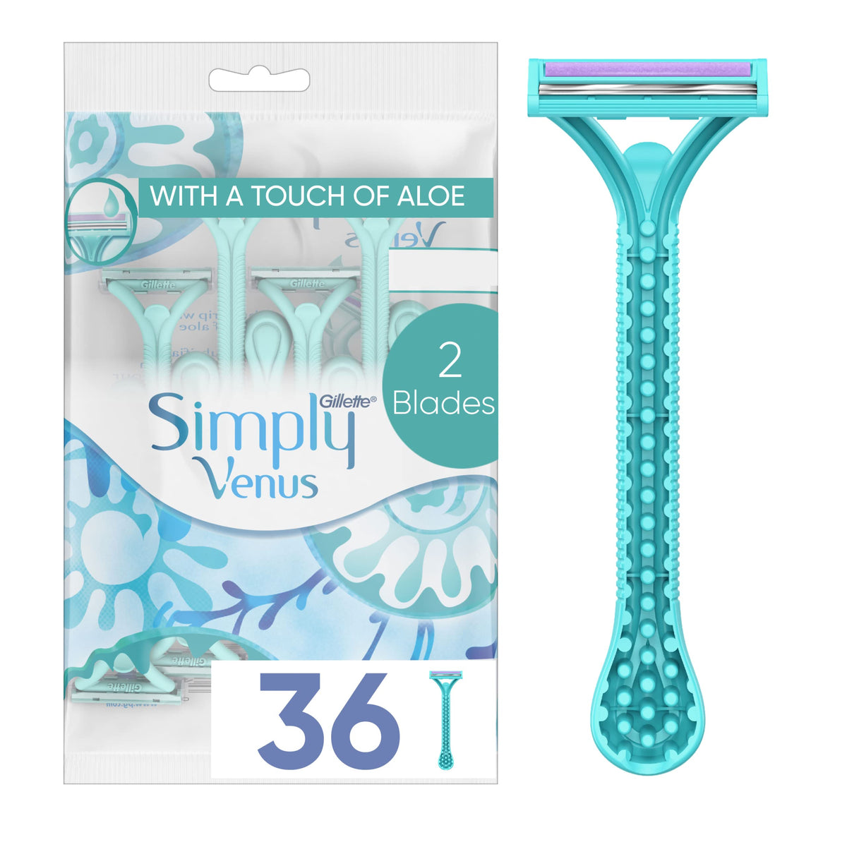Gillette Simply Venus 2 Disposable Razors front view with packaging