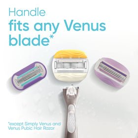 Gillette Venus ComfortGlide razor blade refills in a bathroom setting