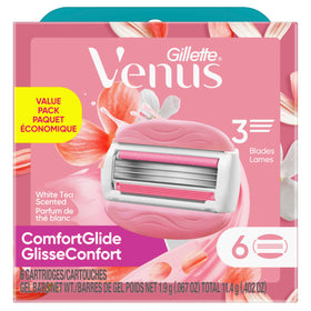 Gillette Venus ComfortGlide Razor Blades 6 Count on a countertop