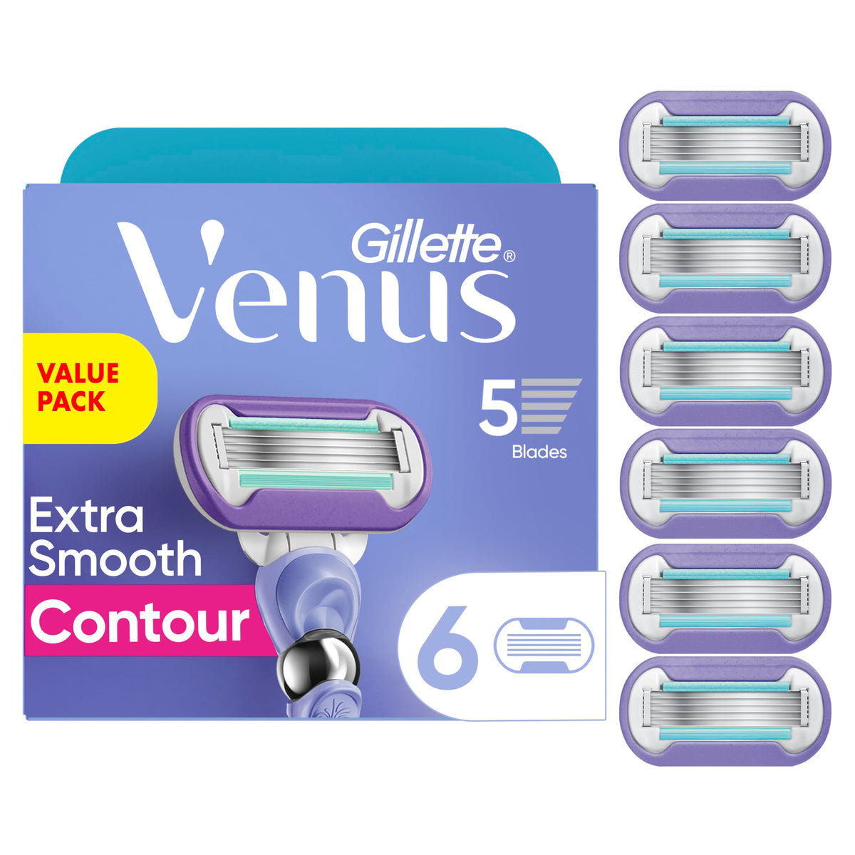 Gillette Venus Deluxe Smooth Swirl Women's Razor Blade Refills 6 Count packaging