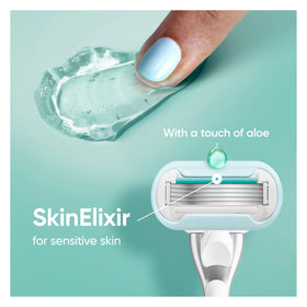 Gillette Venus Extra Smooth Sensitive Razor Blade Refills next to a Venus handle