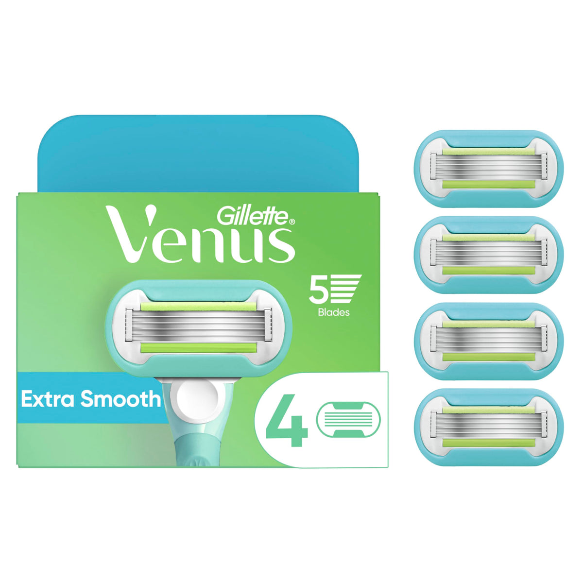 Gillette Venus Extra Smooth Women's Razor Blade Refills 4 Count packaging front view