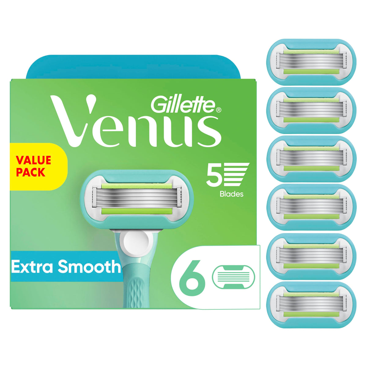 Gillette Venus Extra Smooth Women's Razor Blade Refills 6 Count front view