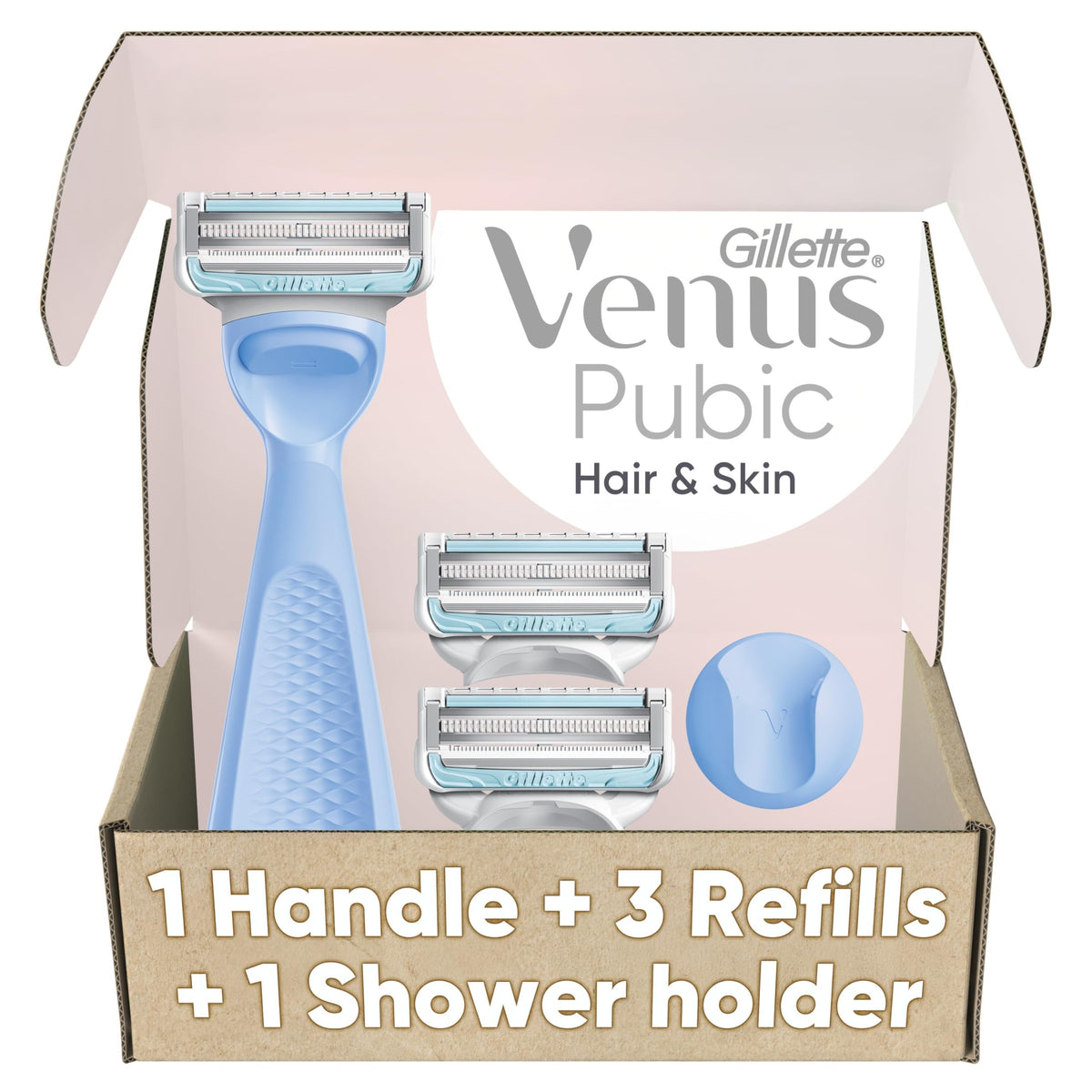 Gillette Venus Intimate Grooming Razor front view with 3 refills