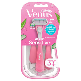 Gillette Venus Sensitive Disposable Razors displayed on a bathroom counter
