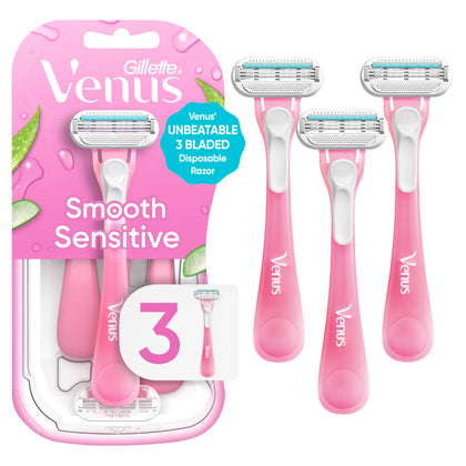 Gillette Venus Sensitive Disposable Razors front view with three blades