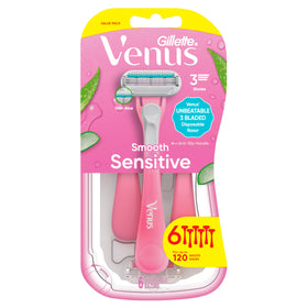 Gillette Venus Sensitive Disposable Razors showing all six razors