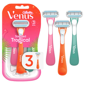 Gillette Venus Tropical Women's Disposable Razor front view with multicoloured handle