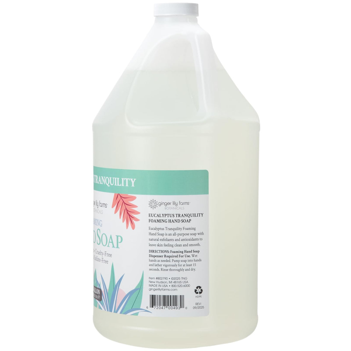 Ginger Lily Farms 1 gal Foaming Hand Soap Eucalyptus Tranquility back view