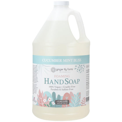 Ginger Lily Farms 1 gal foaming hand soap front view with Cucumber Mint Bliss label