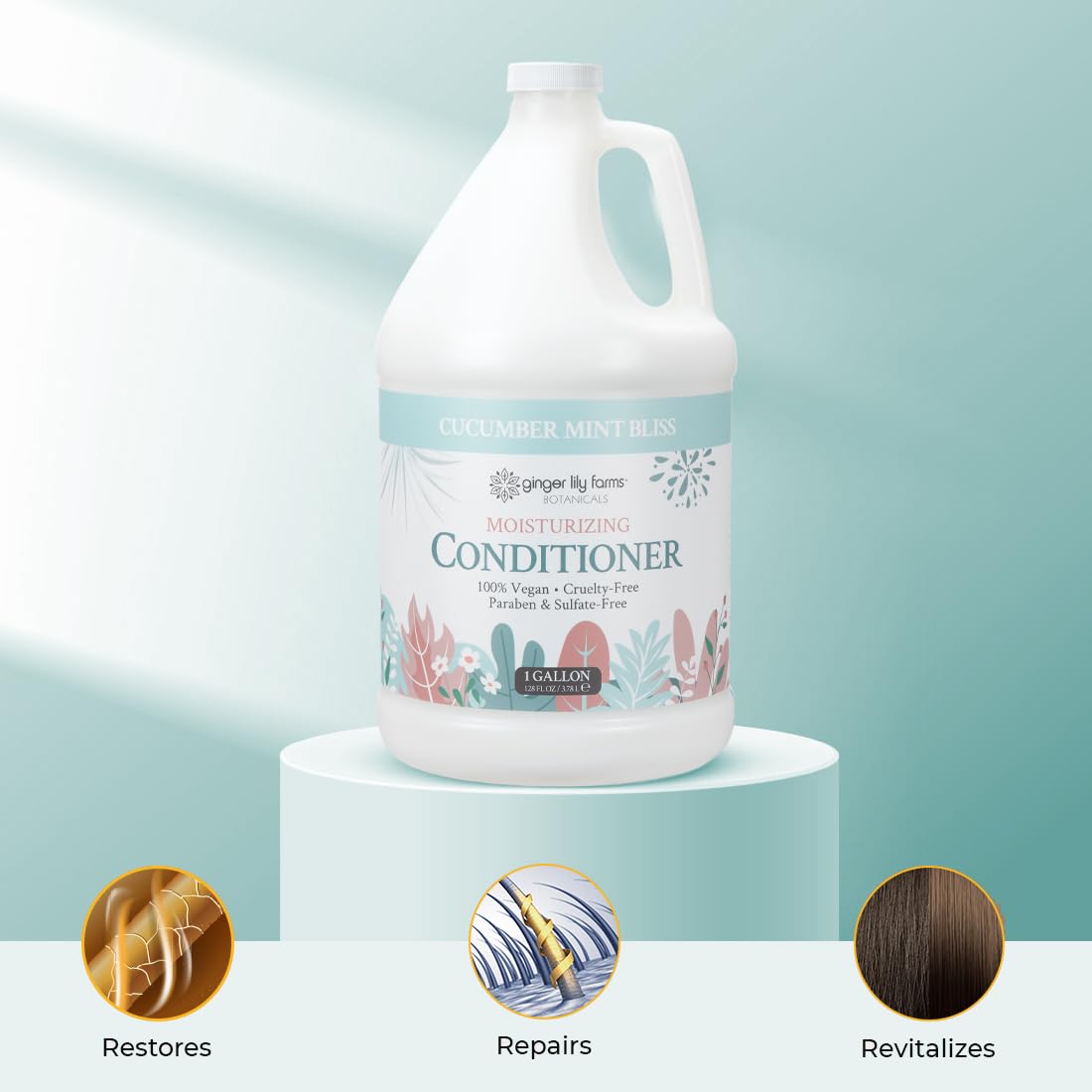 Ginger Lily Farms 1 Gal Moisturizing Conditioner pouring into dispenser