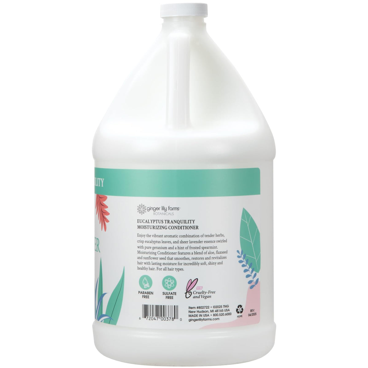 Ginger Lily Farms 1 gallon Moisturizing Conditioner Eucalyptus Tranquility back view