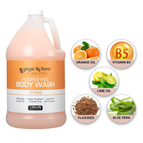 Ginger Lily Farms 1 gallon Nourishing Body Wash in a shower setting