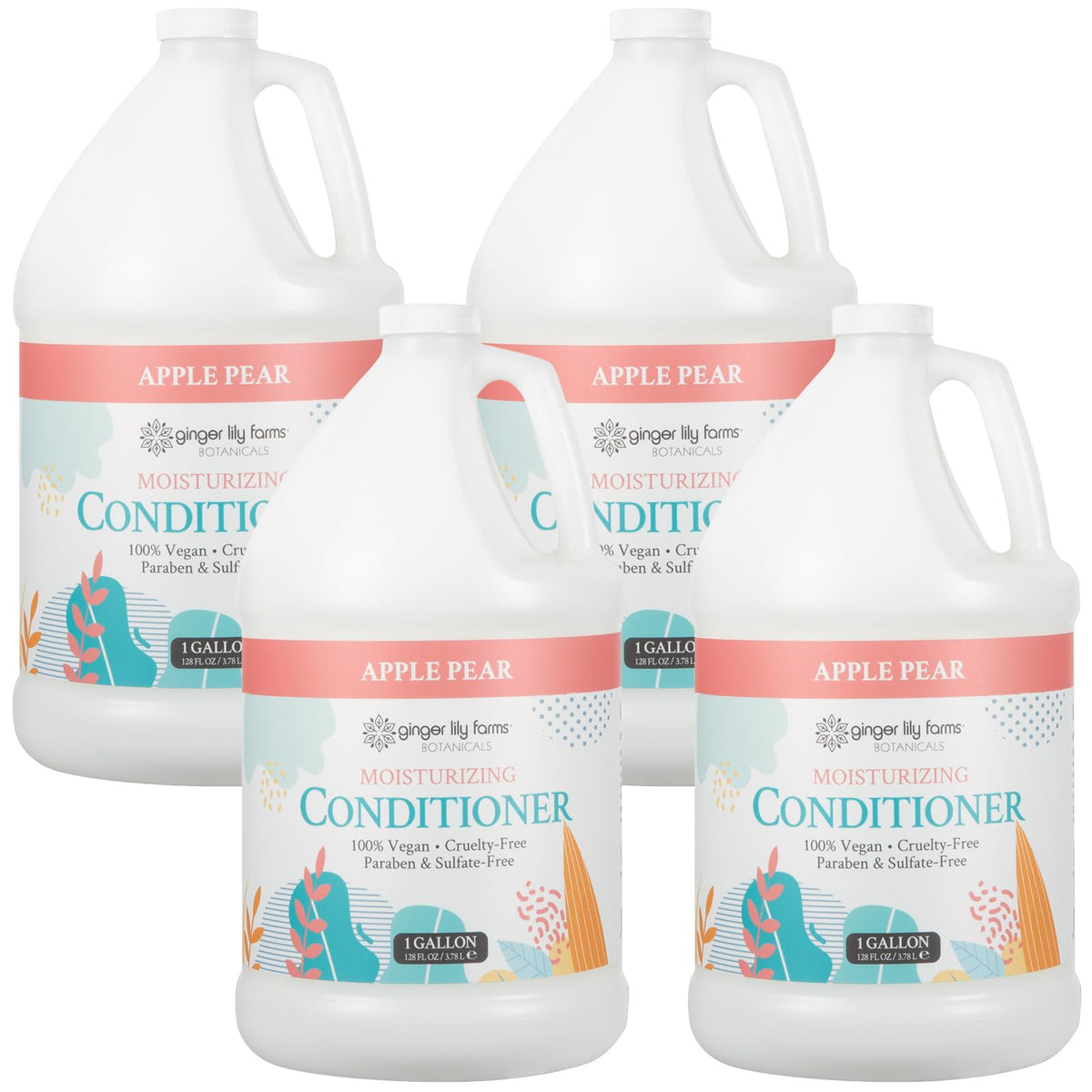 Ginger Lily Farms 4pk Moisturizing Conditioner 1 Gallon Apple Pear front view