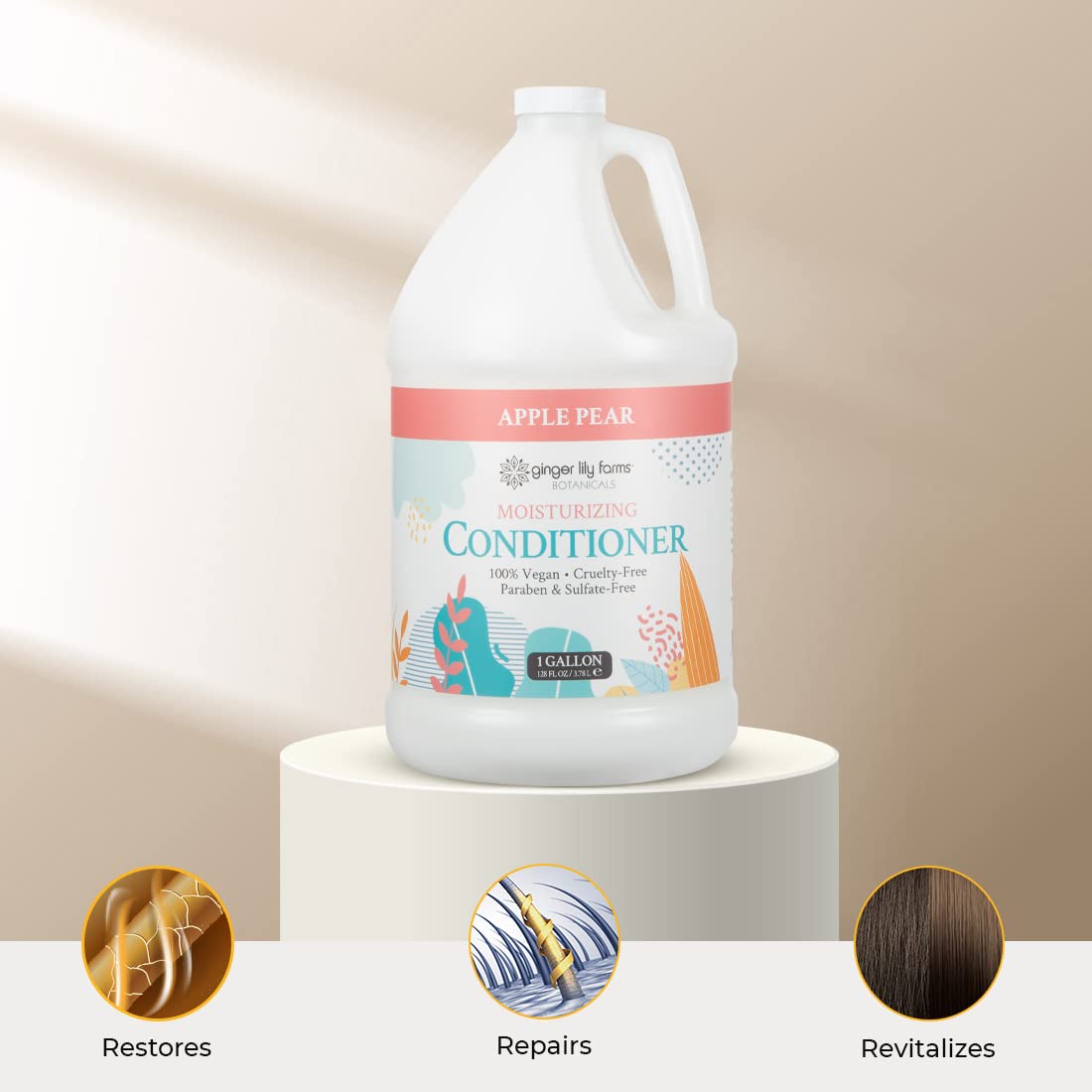 Ginger Lily Farms 4pk Moisturizing Conditioner 1 Gallon Apple Pear label close-up
