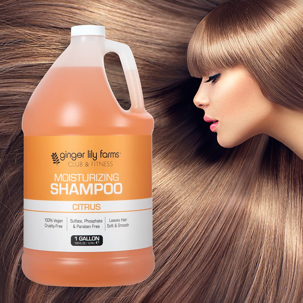 Ginger Lily Farms Citrus Shampoo in a gym locker room