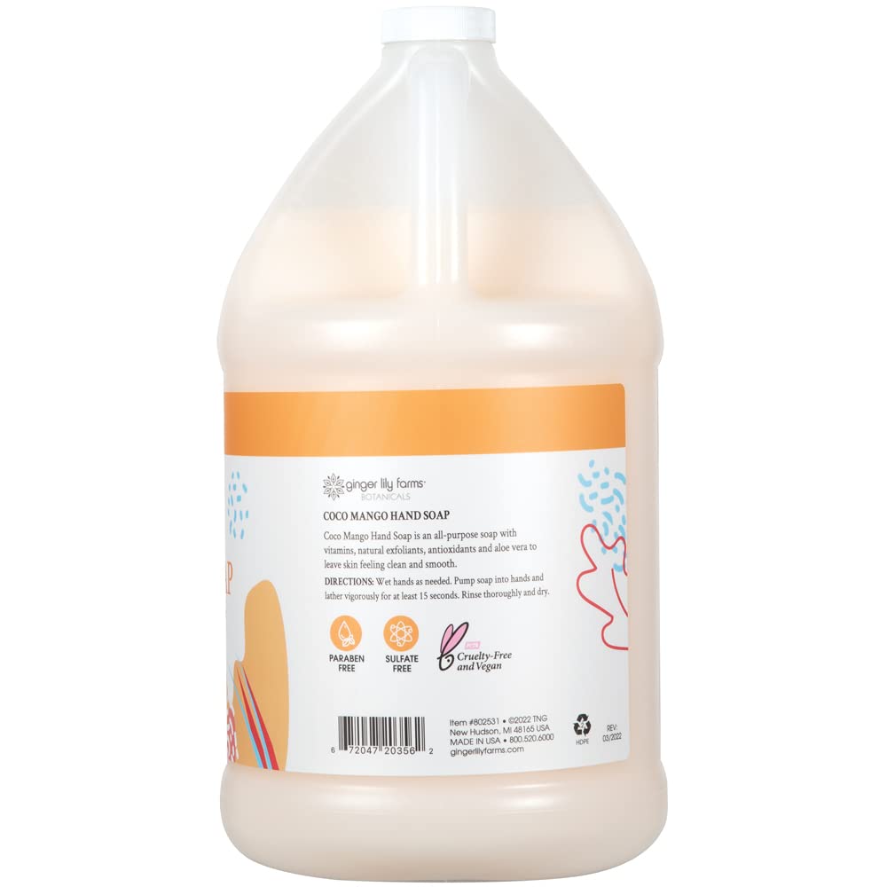 Ginger Lily Farms Coconut Mango Hand Soap side view with label