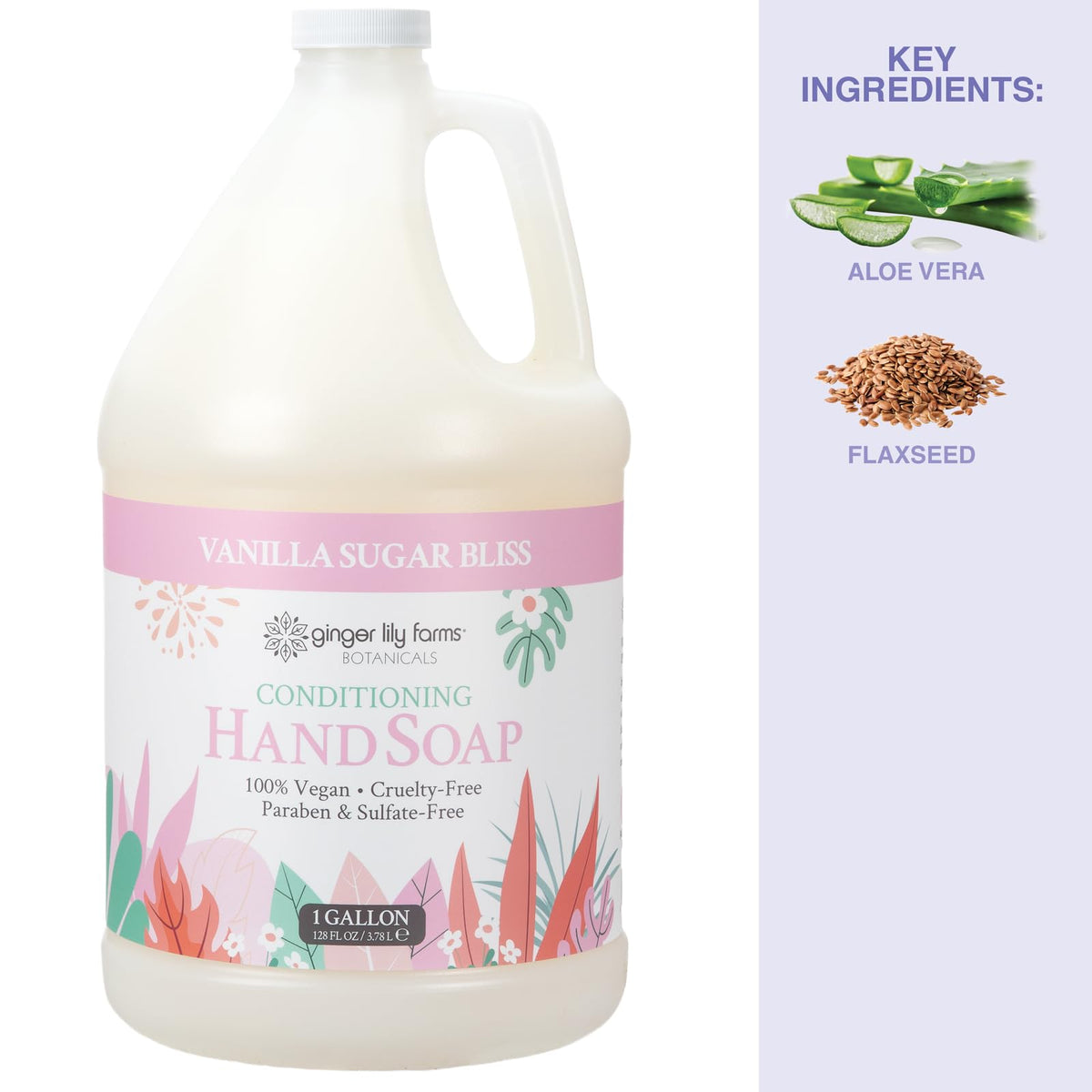 Ginger Lily Farms Conditioning Hand Soap 1 Gal Vanilla Sugar Bliss with soap dispenser
