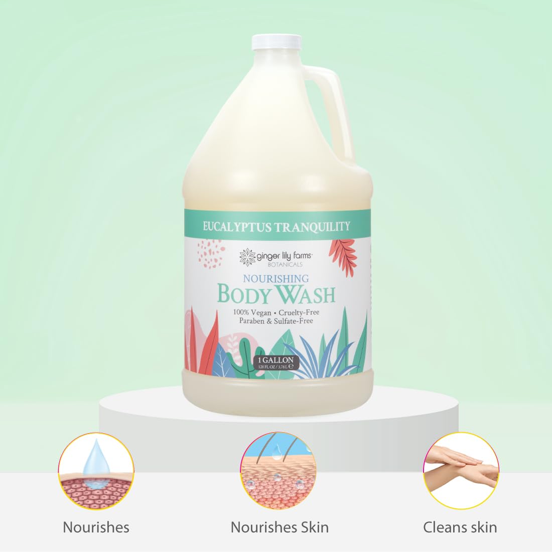 Ginger Lily Farms Eucalyptus Tranquility Body Wash 1 gallon back view