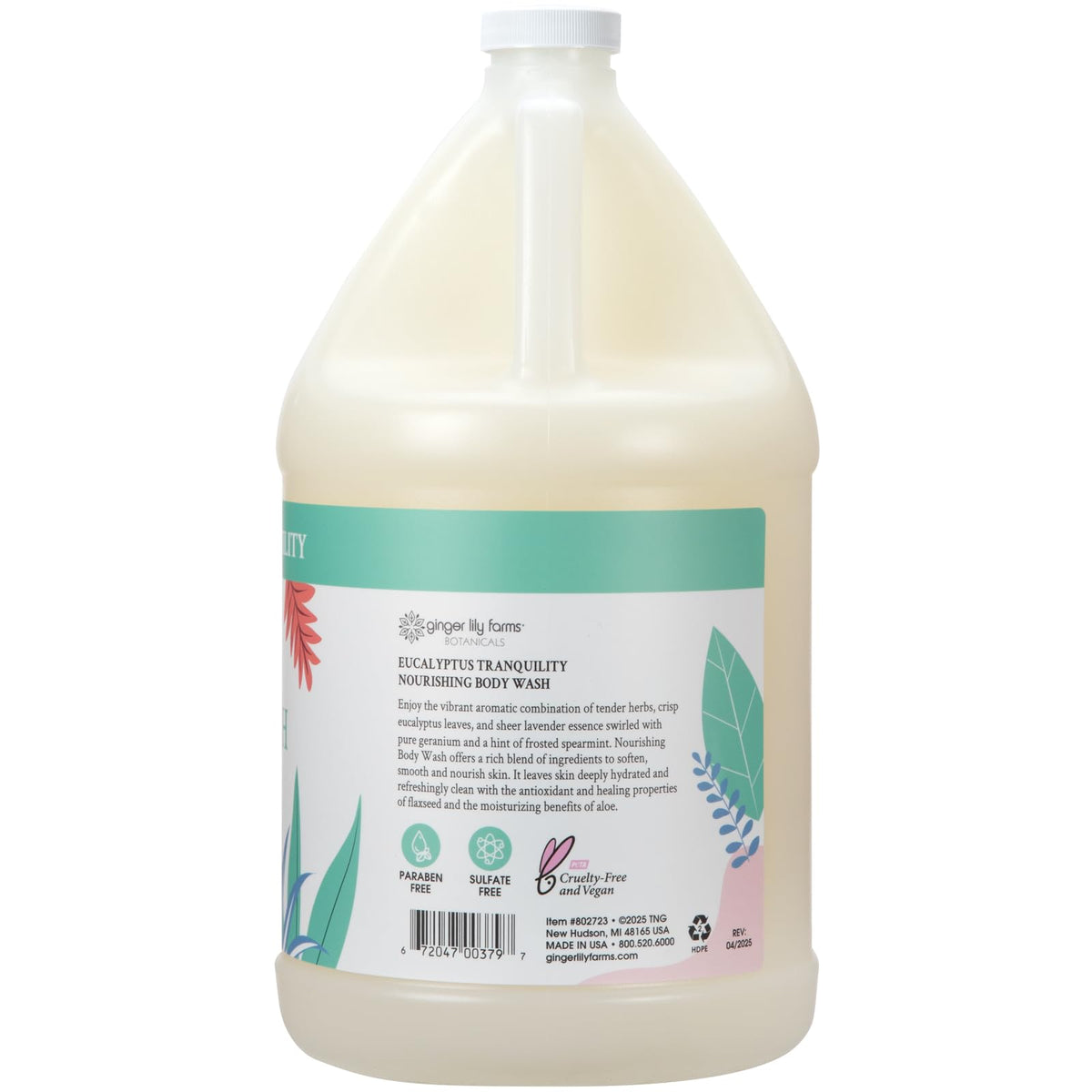 Ginger Lily Farms Eucalyptus Tranquility Body Wash label close-up