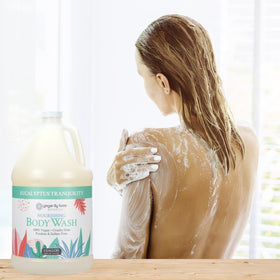 Ginger Lily Farms Eucalyptus Tranquility Nourishing Body Wash lifestyle scene